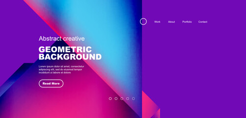 Fluid gradient geometric triangles, abstract landing page background. Minimal shapes composition for wallpaper, banner, background, leaflet, catalog, cover, flyer