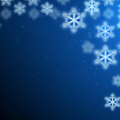 Background of snowflakes on blue background. Christmas or New Year wallpaper with copy space. Generative AI 