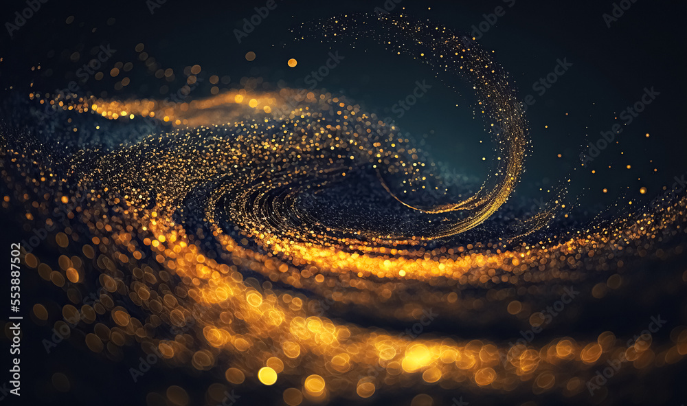 Wall mural digital gold particles wave and light abstract background with shining floor particle stars dust. fu