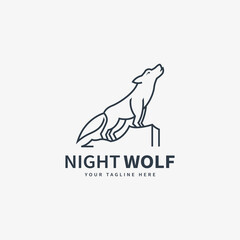 night wolf line art style vector illustration