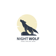 Obraz premium night wolf silhouette vector illustration