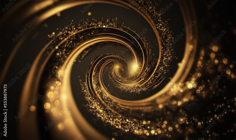 Wall mural abstract luxury swirling gold background with gold particle. christmas golden light shine particles 