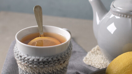 Cup of hot tea with lemon