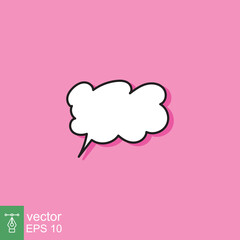 Cloud cartoon speech bubble icon. Simple flat style. Hand drawn, doodle, communication concept. Vector illustration isolated on pink background. EPS 10.