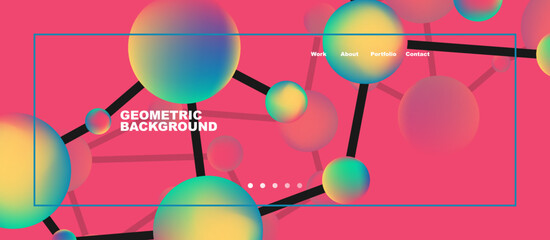 Line points connections geometric landing page background. Fluid circles and spheres with liquid gradients. Vector Illustration For Wallpaper, Banner, Background, Card, Book Illustration, landing page