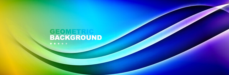 Wavy lines, technology digital template with shadows and lights on gradient background. Trendy simple fluid color gradient abstract background with dynamic wave shadow lines effect