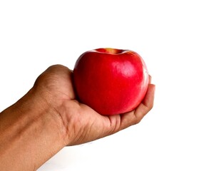 red apple in hand isolated on white background