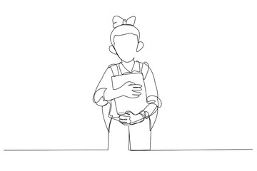 Illustration of school kid holding book go to school attending class. Single line art style