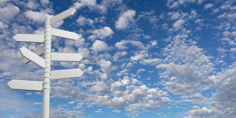 3d rendering of the blank directional sign on blue sky background