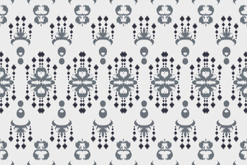 Obraz premium Ikat border tribal background Seamless Pattern. Ethnic Geometric Ikkat Batik Digital vector textile Design for Prints Fabric saree Mughal brush symbol Swaths texture Kurti Kurtis Kurtas