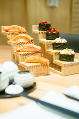 sushi on the table with sushi cutlery