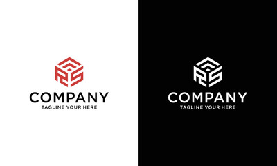 RS Logo monogram with hexagon shape style design template