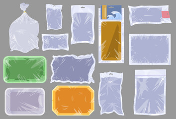 Empty vacuum plastic package isolated vector set