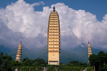 Chongsheng Temple Scenic Area Three Pagodas is a famous Buddhist shrine in China, located in Dali City, Yunnan Province, China