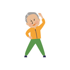ストレッチ　運動するシニア男性のイラスト素材