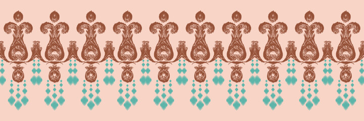 Ethnic ikat triangle batik textile seamless pattern digital vector design for Print saree Kurti Borneo Fabric border brush symbols swatches cotton