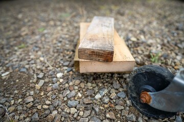 wood chocks for a caravan and camping. chocks behind a tyre. camping chocks for a boat trailer of travellers in australia