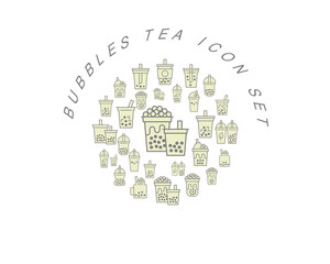 Fototapeta premium Vector bubbles tea icon set 