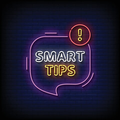 neon sign smart tips with brick wall background vector illustration