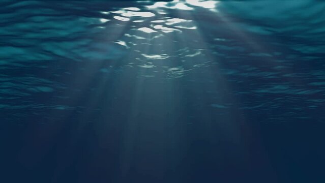 Underwater Scene With Sunrays Shining Through The Water's Surface. Looping Animation.