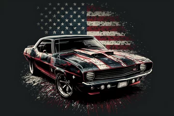 Zelfklevend Fotobehang American muscle car, digital painting artwork, retro style © Painting Cat