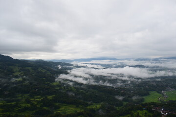 View of the Land above the Clouds (village above the Clouds) Lolai Hills Village and traditional village covered by clouds in the morning before sunrise