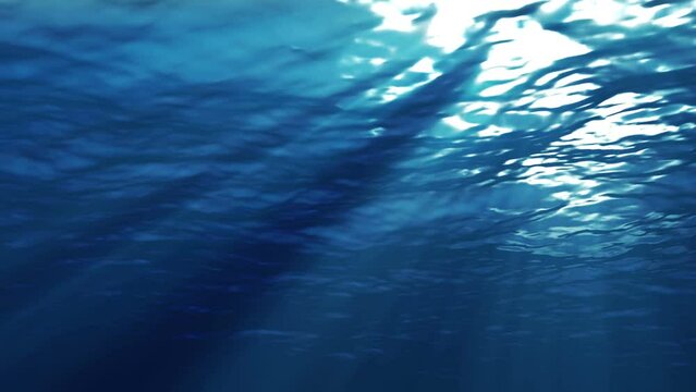 Underwater Scene With Sunrays Shining Through The Water's Surface. Looping Animation.