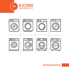 Vector graphic of washing machine icon set with handdrawn style