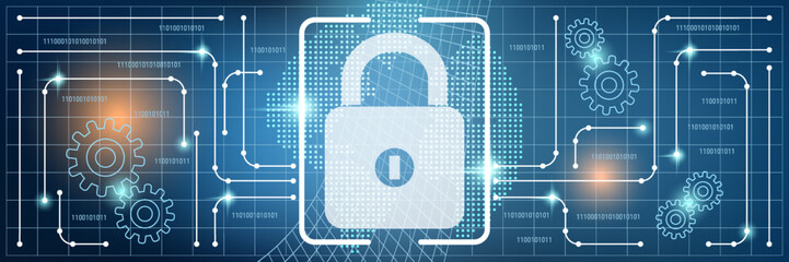 Data protection, information security, account control vector concept illustration. Technology style web banner, header design template