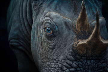 Сlose up portrait of a Rhino. Dangerous Big Horn Rhino Face. Digital artwork - obrazy, fototapety, plakaty