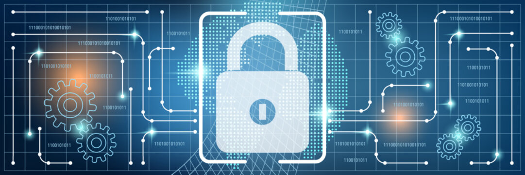 Data protection, information security, account control vector concept illustration. Technology style web banner, header design template