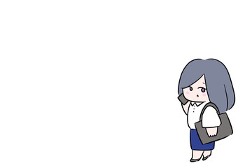 girl with a phone talking on the phone walking woman one person  outside work illustration white background