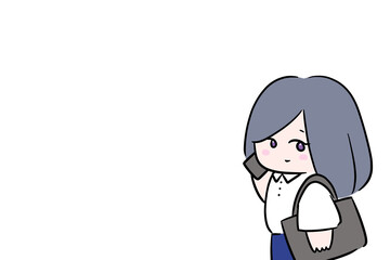 woman in a shirt talking on the phone walking woman one person  outside work illustration white background