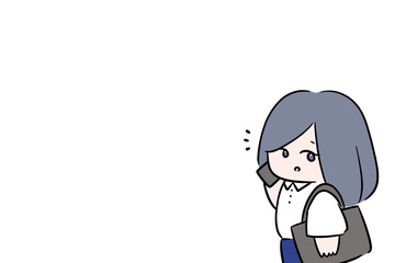 立っている女性　歩く仕事中の女性　バッグを持って歩く女性　外回り営業　外勤　イラスト　　電話で話し中