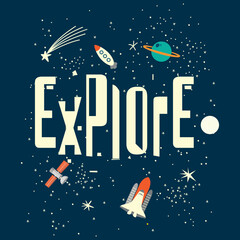 Hand drawn space elements. Space about doodle illustration. Vector illustration. Hand drawing slogans and icons vector.
