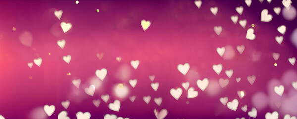 Pink background with blurred bokeh hearts. Valentine's heart background