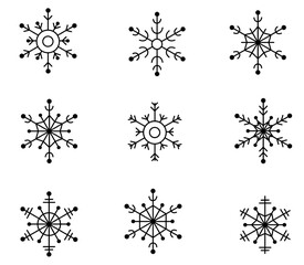 Set of snowflakes thin line icon. Vector snowflake collection.