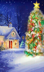Obraz premium A Christmas tale. Festive atmosphere. Illustration. Created with the help of artificial intelligence.