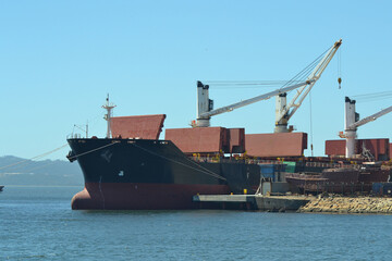 cargo ship in a port off the coast of Chile