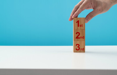 Wooden cubes with number 1st 2nd 3rd