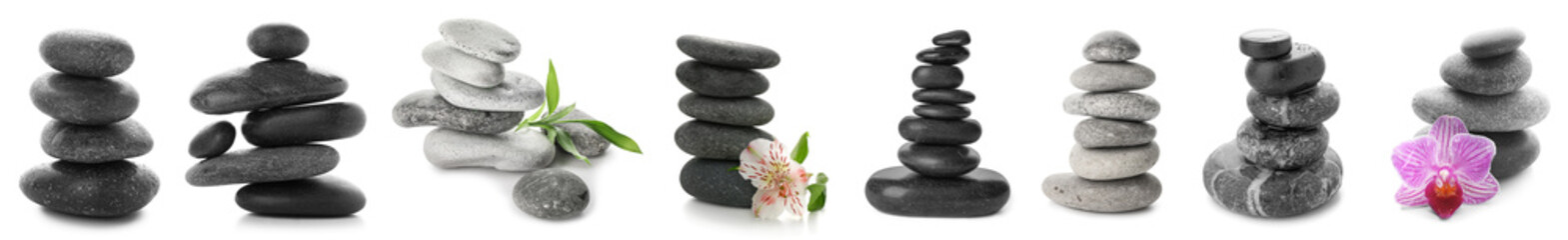 Set of spa stones on white background