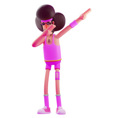 3D illustration. Cartoon Illustration of 3D Athlete character showing DAB pose. wearing cool sunglasses. wearing cute head ties. 3D Cartoon Character