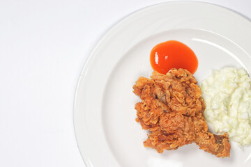 Fried Chicken on white plate background