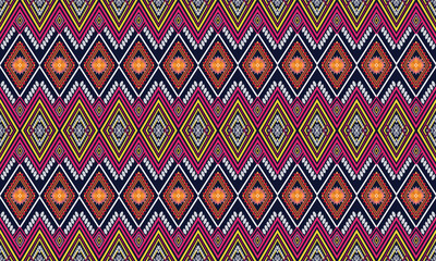 Abstract geometric ethnic pattern design for clothing, fabric, background, wallpaper, wrapping, batik. Knitwear, Pixel pattern, Embroidery style. Tribal vector texture.
