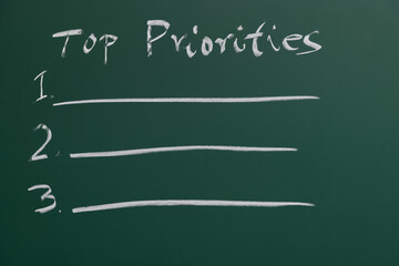 Priorities list written on chalkboard - obrazy, fototapety, plakaty