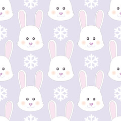 Cute cartoon rabbit with snowflakes. Print Design Textile for Kids Fashion. Print for textile, wrapper, postcard. 