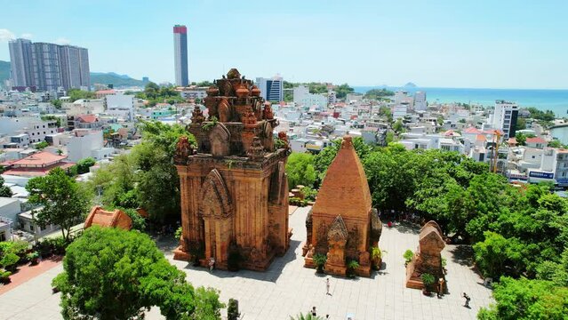 Appeal architectural complex Po Nagar Cham towers in Nha Trang, Vietnam with three hierarchical church tower of Cham goddess State Pharmaceutical national monument