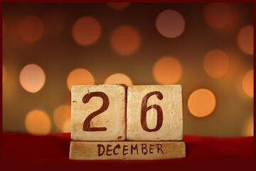 26 December block calendar, bokeh lights background