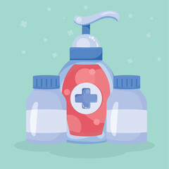 medical soap bottle and pots