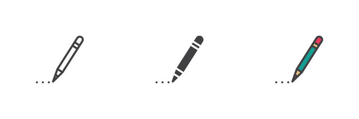 Pen writing different style icon set